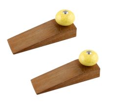 2 Pieces Yellow Pink Crackle Ceramic Wooden Door Stopper